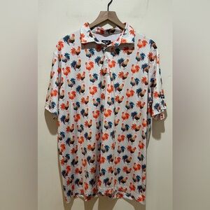 Waggle Cocky Rooster Men’s Polo White Collared Short Sleeve Shirt Men’s Size XL